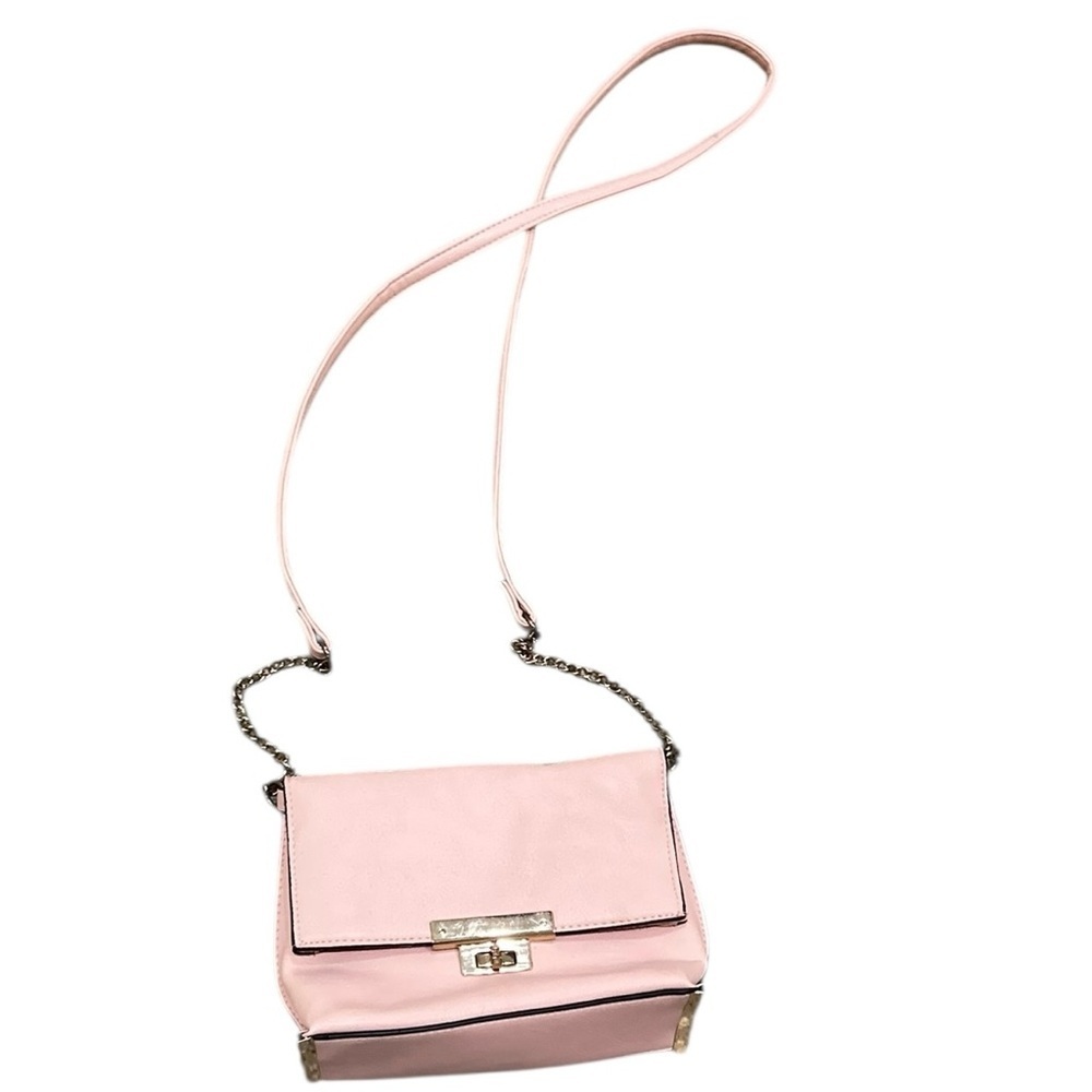 New Look Blush Pink peach Crossbody Bag Chain Strap gold-tone flap over